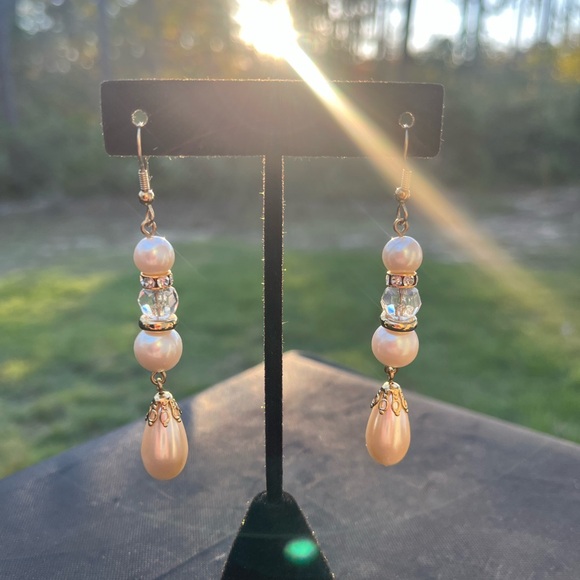 1928 Jewelry - 1928 Jewelry Gold Tone Pearl & Crystal Drop Earrings